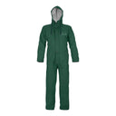 Combinaison intégrale imperméable PVC souple vert PROS Wear modèle 104, avec capuche fixe et soudure haute fréquence - vue de face.