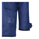 Gros plan sur le poignet à bande auto-agrippante et la soudure haute fréquence de la parka imperméable PROS Wear modèle 103/OCS.