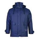 Parka imperméable cirée et molletonnée PROS Wear modèle 103-OCS bleu marine - vue de face fermeture éclair sous rabat à boutons-pression
