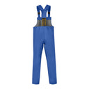 Cotte à bretelles à clips ajustables imperméable PVC souple bleue électrique PROS Wear modèle 001, soudure haute fréquence - vue de face.