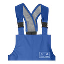 Gros plan sur les boucles à clips haute résistance de la cotte imperméable bleue électrique PROS Wear modèle 001 - vue de face.