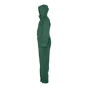 Combinaison intégrale imperméable PVC souple vert PROS Wear modèle 104, poignet coupe-vent avec manchon élastiqué et ourlet de cheville élastiqué - vue de profil.