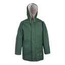 Veste imperméable PVC souple verte PROS Wear modèle 616 avec capuche fixe , soudure haute fréquence - vue de face.