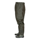 Pantalon waders PROS Wear modèle SP03, avec bottes intégrées par soudure haute fréquence - vue de profil.