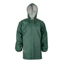 Veste imperméable PVC souple verte PROS Wear modèle 101/S avec capuche fixe - vue de face.