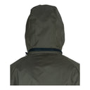 Parka impermeable et respirante molletonnee modele 1031/OC olive fonce PROS Wear protection en membrane certifié EN 343 haute protection thermique et pluie - vue de dos zoom capuche 3 pieces amovible a fermeture eclair
