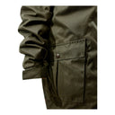 Parka impermeable et respirante molletonnee modele 1031/OC olive fonce PROS Wear protection en membrane certifié EN 343 haute protection thermique et pluie - vue de face zoom detail poignet ajustable et poche etanche