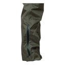 Cotte a bretelles imperméable et respirante modele 298 olive fonce PROS Wear protection integrale en membrane certifié EN 343 pour le travail extérieur - detail du bas de jambe ajustable avec fermeture éclair etanche vue laterale