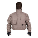 Veste de wading respirante PROS Wear modèle 444/AIR de couleur olive clair avec capuche fixe levée - vue de face.
