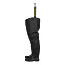 Cuissarde étanche en PVC noir PROS Wear modèle WR02, montrant la hauteur de jambe et la boucle de fixation à la ceinture - vue de profil.