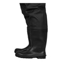 Gros plan : Jonction soudée par haute fréquence entre la jambe en PVC et la botte souple de la cuissarde PROS Wear WR02, garantissant une étanchéité totale.