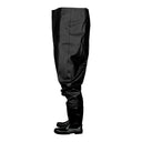 Waders de travail PROS Wear modèle SB01, illustrant la soudure haute fréquence étanche entre le pantalon PVC et la botte souple - vue de profil.