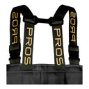 Gros plan : Bretelles élastiques avec marquage PROS jaune et clips ajustables haute résistance du waders SB01 - vue de dos.