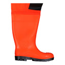 Détail botte S5 : Botte de sécurité jaune fluo avec embout en acier 200J et semelle anti-perforation intégrée à la cuissarde WRM02/FLUO.
