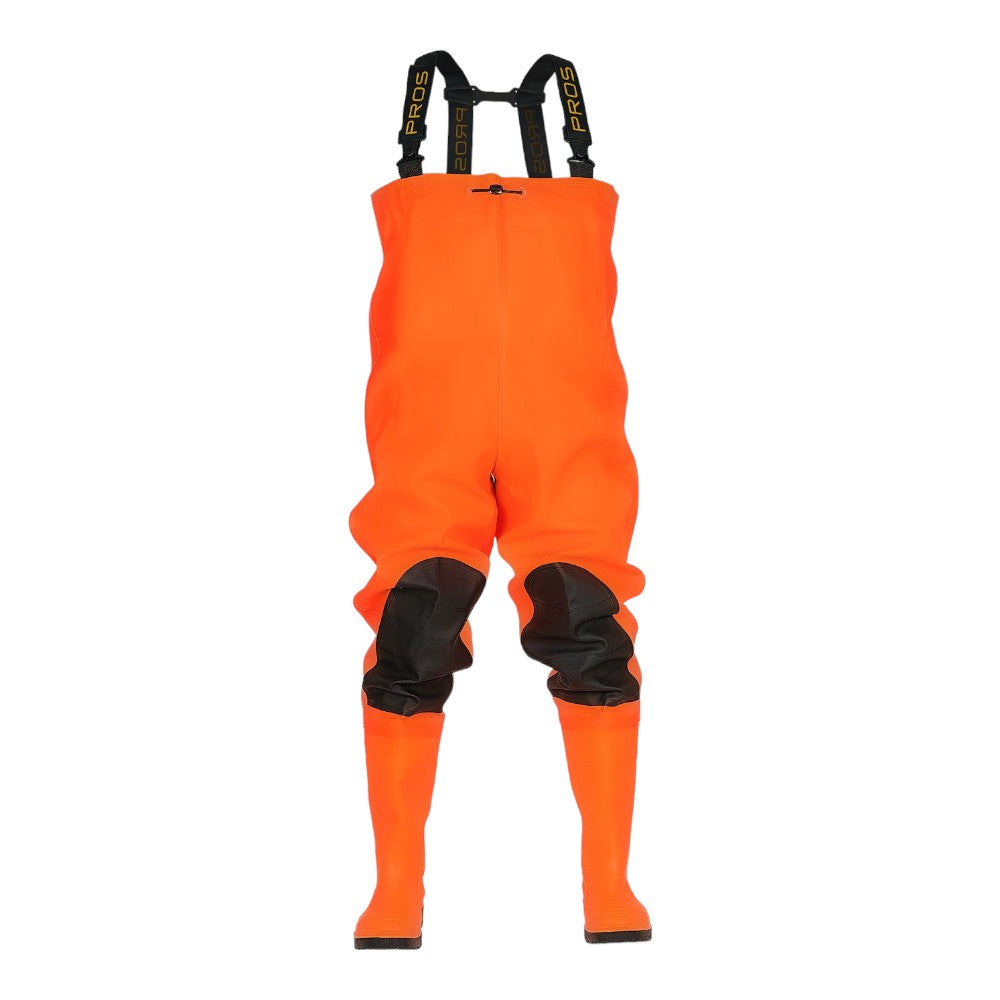 Fluorescent safety waders with knee reinforcements