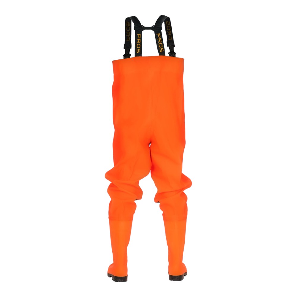 Fluorescent safety waders with knee reinforcements