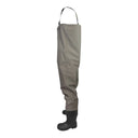 Waders respirant PROS Wear SB04/AIR-CARP, montrant la coupe ergonomique du vêtement et la soudure étanche de la botte souple - vue de profil.