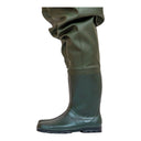 Gros plan : Jonction soudée par haute fréquence entre la jambe en PVC et la botte souple du waders femme PROS Wear SB01/D, garantissant une étanchéité totale - vue de profil.