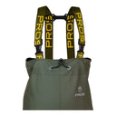 Gros plan : Cordon de serrage élastique avec bloqueur et logo PROS sur la poitrine du waders enfant SB01/J, garantissant un ajustement hermétique.