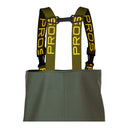 Détail : Bretelles élastiques à clips ajustables avec marquage PROS jaune, conçues pour le confort et la croissance des jeunes utilisateurs du waders SB01/J.